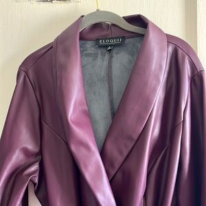 Plum faux leather wrap dress